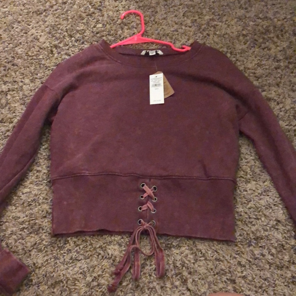 NWT AE Cropped lace up sweater